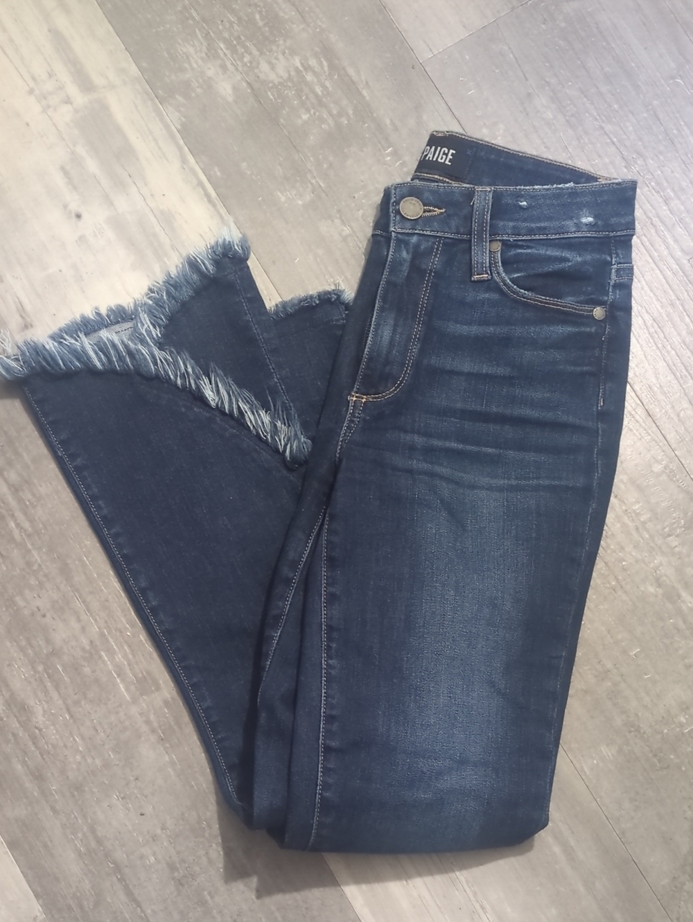 PAIGE Indigo Frayed Hem Cropped Jeans Size 24